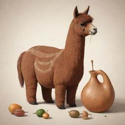 An animated illustration of a brown llama sipping from a traditional Argentine mate gourd.