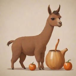 An animated illustration of a brown llama sipping from a traditional Argentine mate gourd.