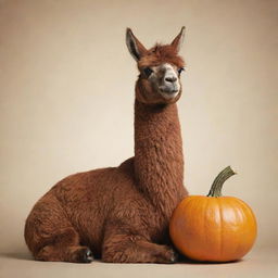 Animated image of a brown llama comfortably sipping mate from a pumpkin gourd.