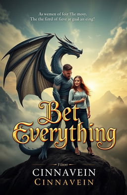 A captivating book cover featuring a dangerous yet beautiful lord of the dragons standing confidently, with majestic wings folded against his back, embodying power and allure