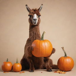 Animated image of a brown llama comfortably sipping mate from a pumpkin gourd.