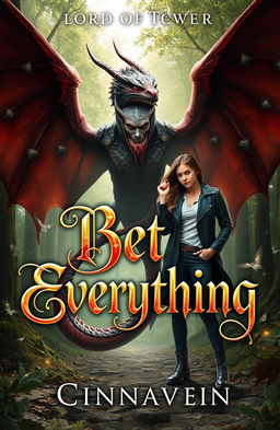 A stunning book cover featuring a dangerous yet beautiful lord of the dragons, depicted as a fierce warrior with majestic dragon wings and an intense gaze
