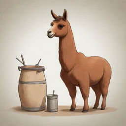 Animated sketch of a brown llama enjoying a traditional Argentine mate.