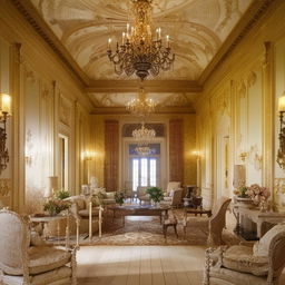 The exquisite interior of a stately home showcasing grandeur, luxurious furnishings, and refined taste.