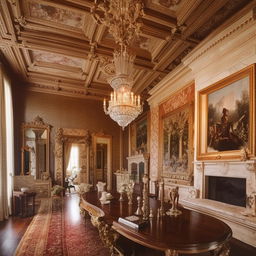 The exquisite interior of a stately home showcasing grandeur, luxurious furnishings, and refined taste.