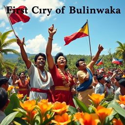 The historic scene depicting the First Cry of Balintawak, where revolutionaries rally against Spanish colonial rule in the Philippines