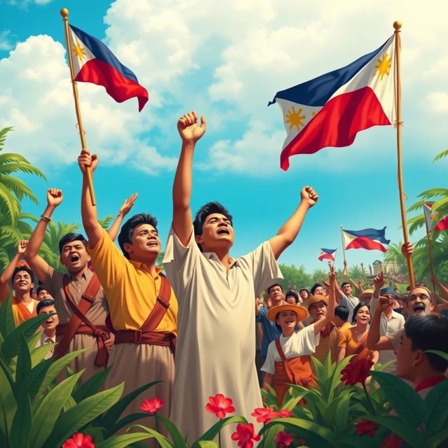 The historic scene depicting the First Cry of Balintawak, where revolutionaries rally against Spanish colonial rule in the Philippines