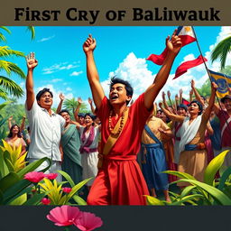 The historic scene depicting the First Cry of Balintawak, where revolutionaries rally against Spanish colonial rule in the Philippines