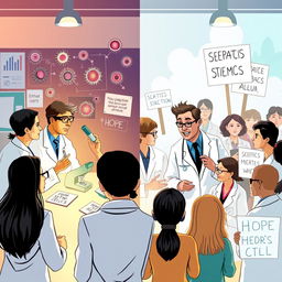 An artistic illustration depicting the debate surrounding stem cells