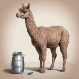 Detailed drawing of a brown llama brewing mate in traditional style.