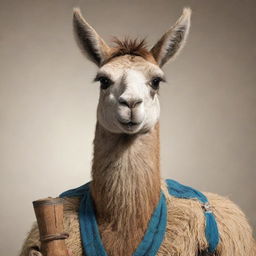 Animated image of a charming llama holding a traditional Argentine mate with detail focusing on its character expressions.