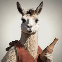 Animated image of a charming llama holding a traditional Argentine mate with detail focusing on its character expressions.