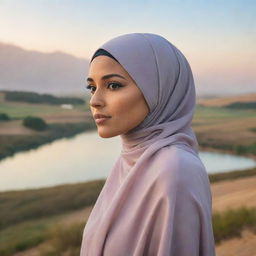 A thoughtful and respectful depiction of a woman wearing a hijab, showcasing femininity and cultural identity