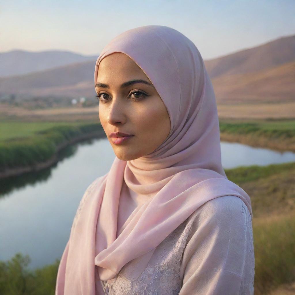 A thoughtful and respectful depiction of a woman wearing a hijab, showcasing femininity and cultural identity