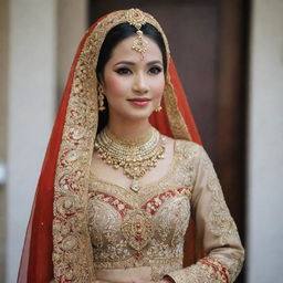 A bride beautifully dressed in traditional Sundanese, Indonesia wedding attire, full of elegance and cultural richness.