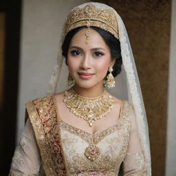 A bride beautifully dressed in traditional Sundanese, Indonesia wedding attire, full of elegance and cultural richness.