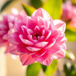 A close-up view of a beautifully styled pink flower, reminiscent of a soft and delicate petal arrangement
