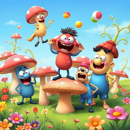 A group of playful and oversized cartoon characters known as 'big noobs', each with distinct silly features such as exaggerated proportions, vibrant colors, and humorous expressions