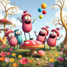 A group of playful and oversized cartoon characters known as 'big noobs', each with distinct silly features such as exaggerated proportions, vibrant colors, and humorous expressions