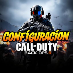 A vibrant and eye-catching YouTube thumbnail for a video titled 'Configuración Call of Duty: Black Ops 6'