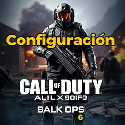 A vibrant and eye-catching YouTube thumbnail for a video titled 'Configuración Call of Duty: Black Ops 6'