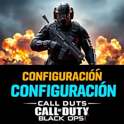 A vibrant and eye-catching YouTube thumbnail for a video titled 'Configuración Call of Duty: Black Ops 6'