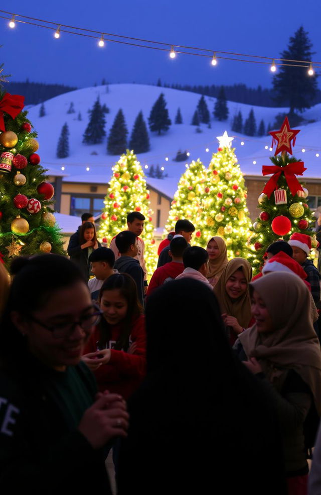 A vibrant and festive Christmas celebration for youth at GPPI Berastagi, featuring young people joyfully engaging in activities