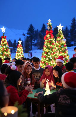 A vibrant and festive Christmas celebration for youth at GPPI Berastagi, featuring young people joyfully engaging in activities