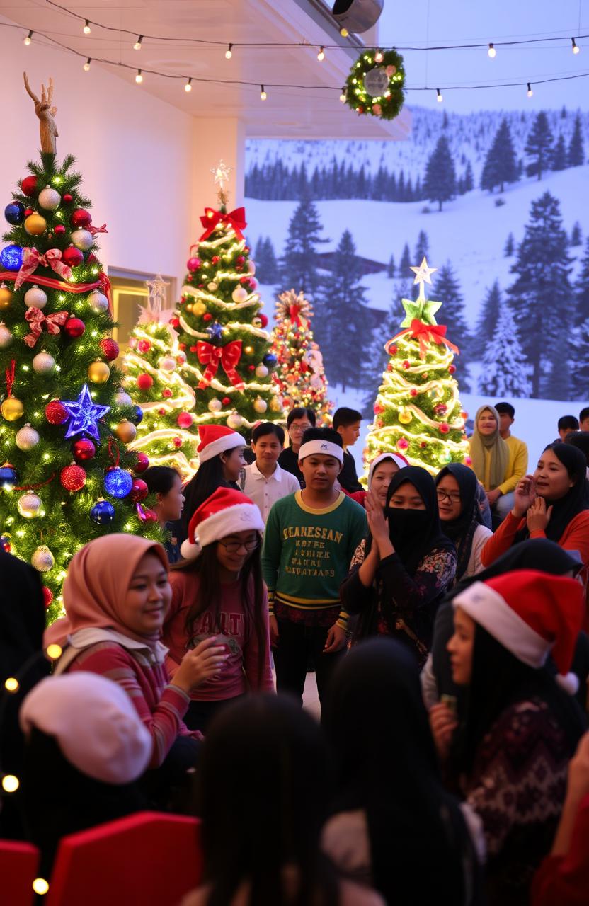 A vibrant and festive Christmas celebration for youth at GPPI Berastagi, featuring young people joyfully engaging in activities