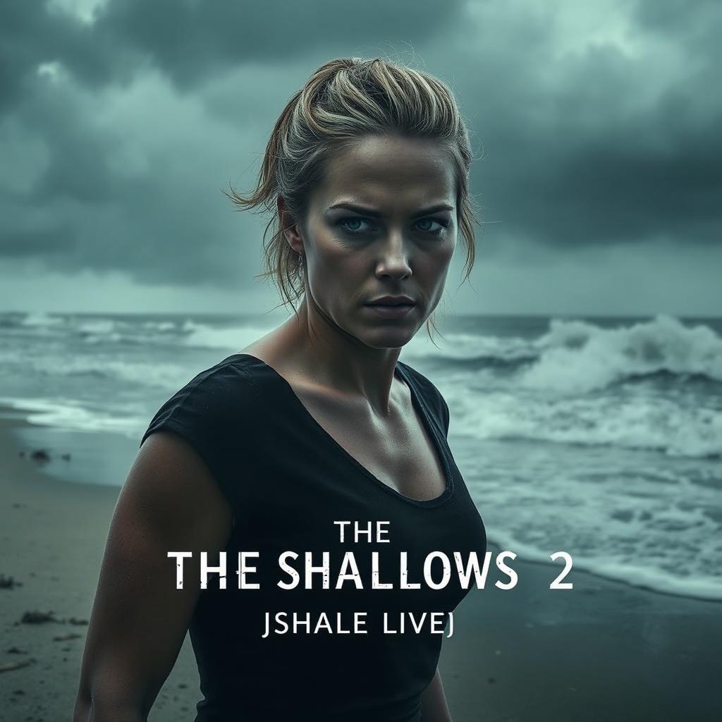 An eerie teaser image for 'THE SHALLOWS 2,' featuring Blake Lively as a determined and resilient character