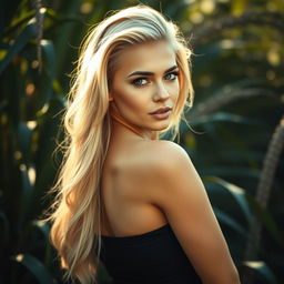 A stunning portrait of a beautiful blonde woman, exuding confidence and charm