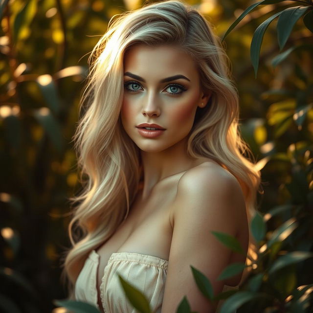 A stunning portrait of a beautiful blonde woman, exuding confidence and charm