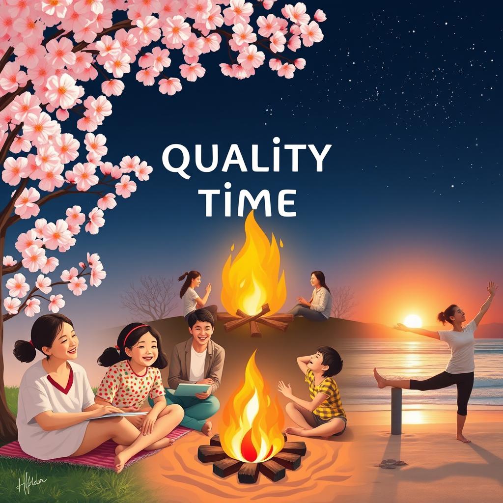 An uplifting and motivational scene illustrating the idea of 'quality time' as a transformative experience