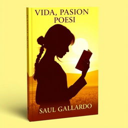 A book cover for a poetry collection featuring the silhouette of a girl holding a book, set against a bright sunny yellow landscape