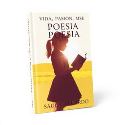 A book cover design for a poetry collection featuring the silhouette of a girl holding a book, set against a bright sunny yellow landscape