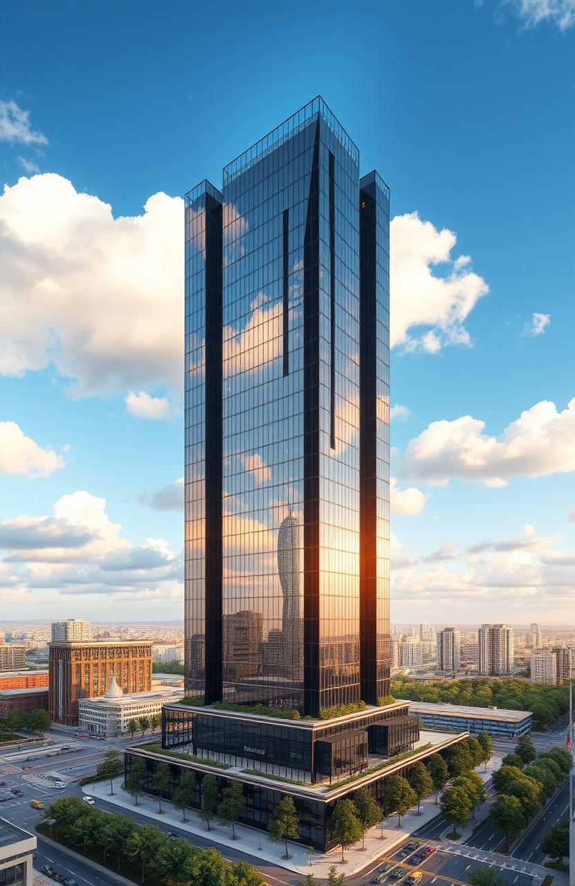 A visually striking representation of architectural innovation showcasing a modern high-rise building designed with advanced technology by Mivan Technology