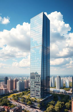 A visually striking representation of architectural innovation showcasing a modern high-rise building designed with advanced technology by Mivan Technology