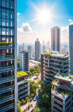 A detailed architectural rendering of the Highrise project designed by Mivan Technology, showcasing sleek and modern building features with a focus on sustainability