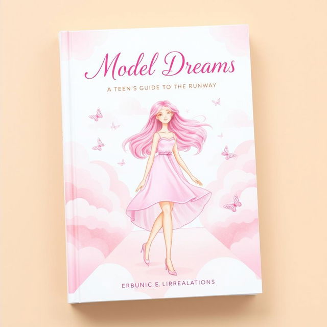 An aesthetic and soft book cover design for the title 'Model Dreams: A Teen's Guide to the Runway'