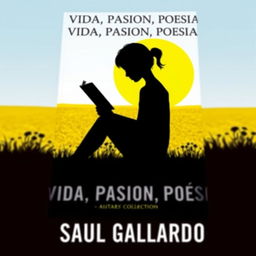 A book cover for a poetry collection featuring the silhouette of a girl sitting with a book, set against a bright sunny yellow landscape