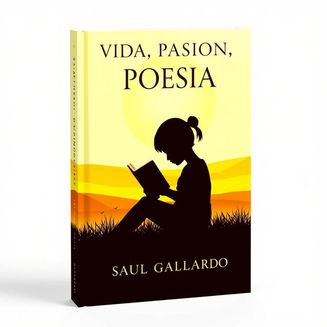 A book cover for a poetry collection featuring the silhouette of a girl sitting with a book, set against a bright sunny yellow landscape