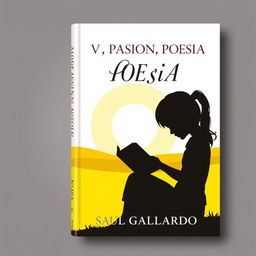 A book cover design for a poetry collection featuring the silhouette of a girl sitting with a book, set against a bright sunny yellow landscape