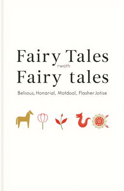 A minimalist book cover design showcasing fairy tales from Belarus, Estonia, Moldova, Hungary, Indonesia, China, and Tatarstan