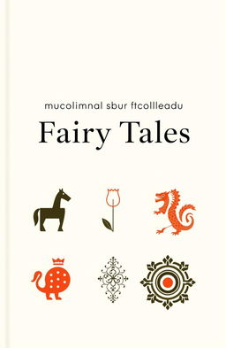 A minimalist book cover design showcasing fairy tales from Belarus, Estonia, Moldova, Hungary, Indonesia, China, and Tatarstan