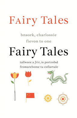 A minimalist book cover design showcasing fairy tales from Belarus, Estonia, Moldova, Hungary, Indonesia, China, and Tatarstan