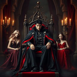Michael Jackson reimagined as the Vampire King, sitting majestically on a grand throne inside a dark, gothic castle