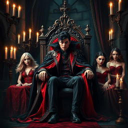 Michael Jackson reimagined as the Vampire King, sitting majestically on a grand throne inside a dark, gothic castle