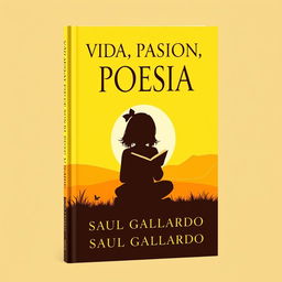 A book cover for a poetry collection featuring the silhouette of a girl sitting with a book, surrounded by a bright sunny yellow landscape