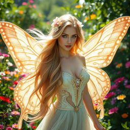 An enchanting and beautiful butterfly woman with ethereal wings, exuding elegance and grace