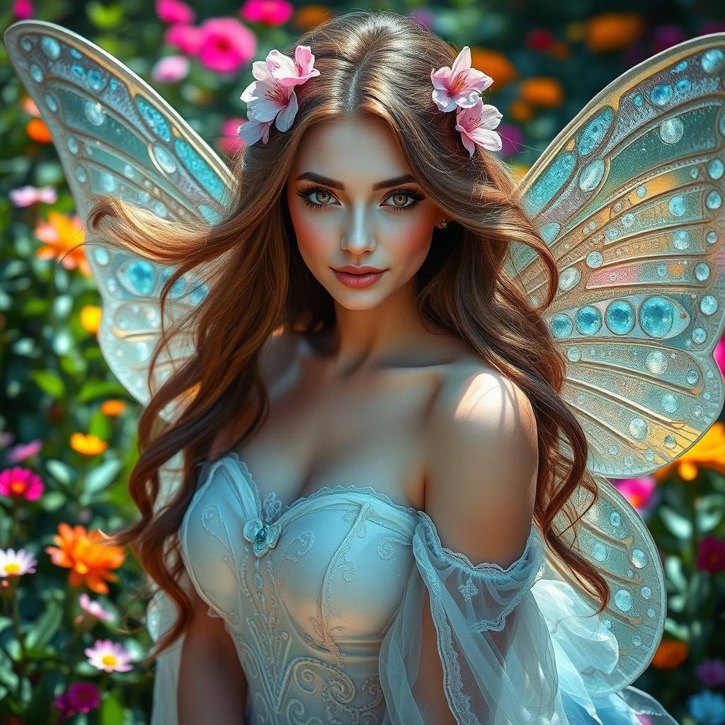 An enchanting and beautiful butterfly woman with ethereal wings, exuding elegance and grace